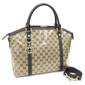 Gucci Handbag Crystal GG Beige Canvas Leather Crossbody Shoulder Bag